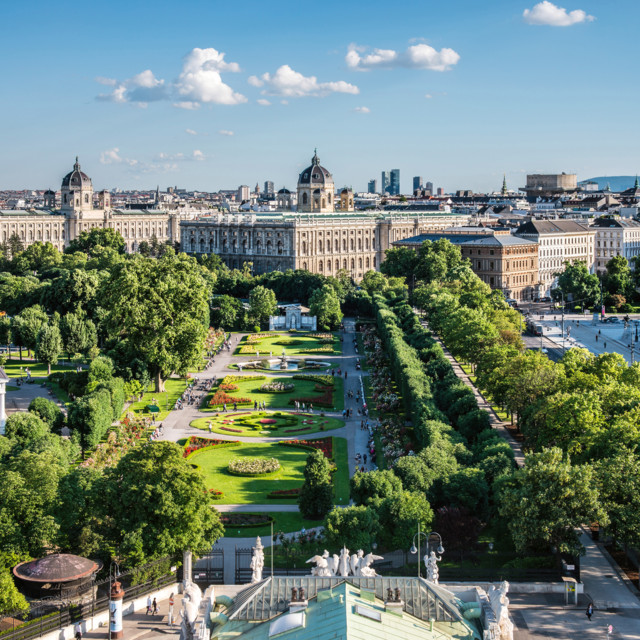                     View of Volksgarten, museums and parliament in Vienna                 