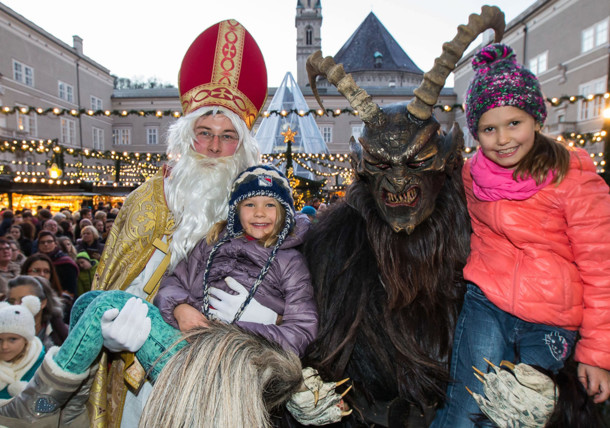 Santa Claus and Krampus at the Salzburg Christmas Market