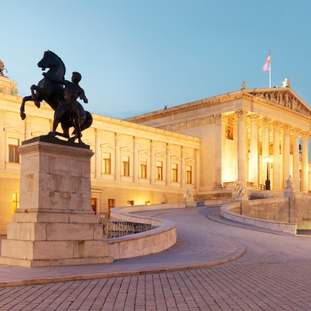                         The Parliament of Vienna at sunrise                     
