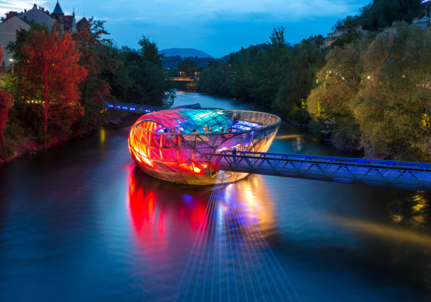     The Mur Island in Graz in the evening / Graz