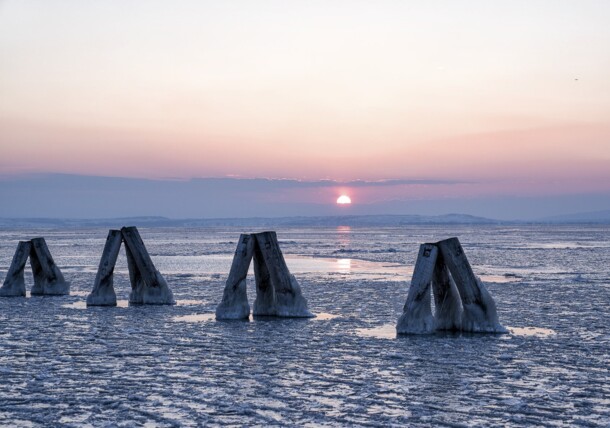     frozen Neusiedlersee, Burgenland 