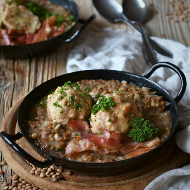 Rezept: Linsen mit Speck und Knödel