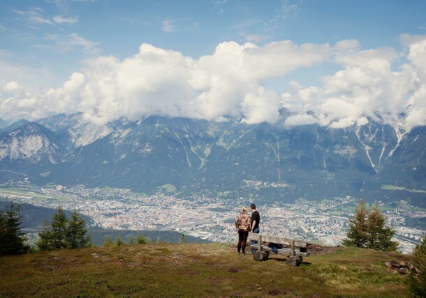     Patscherkofel, view of Innsbruck and Nordkette mountain range 