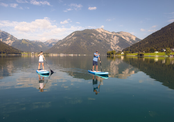     Stand up paddleboarding (SUP) at lake Achensee. 