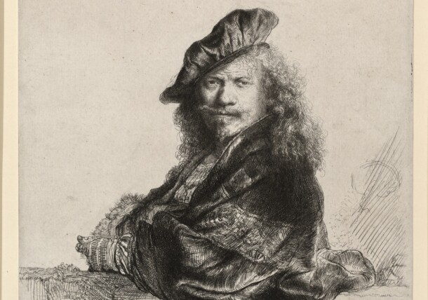     Rembrandt Harmensz. van Rijn Title: Self-Portrait, Leaning on a Small Stone Wall, 1639, museum Albertina Vienna / Albertina, Vienna